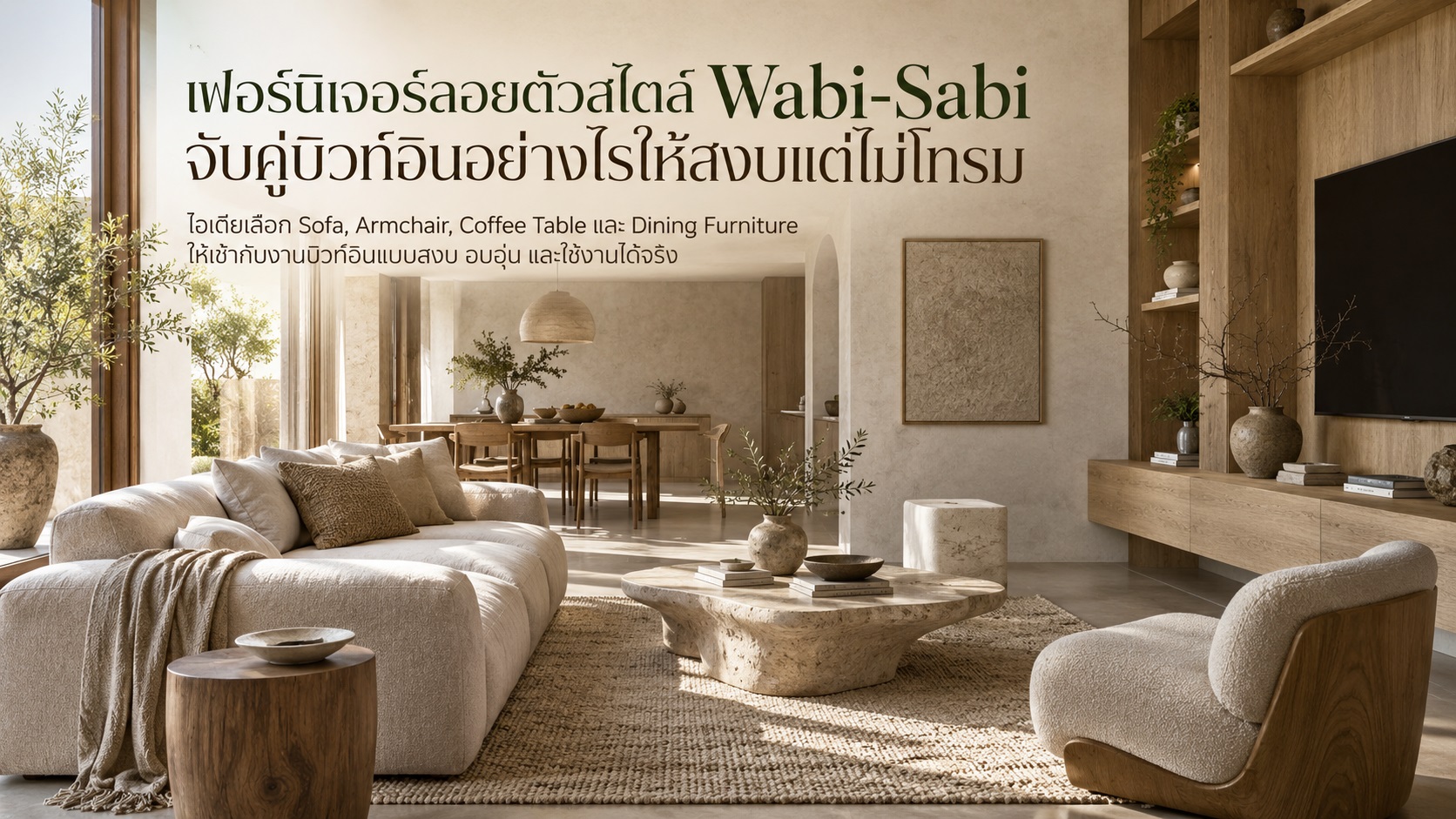 เฟอร์นิเจอร์ลอยตัวสไตล์ Wabi-Sabi จับคู่บิวท์อินอย่างไรให้สงบแต่ไม่โทรม