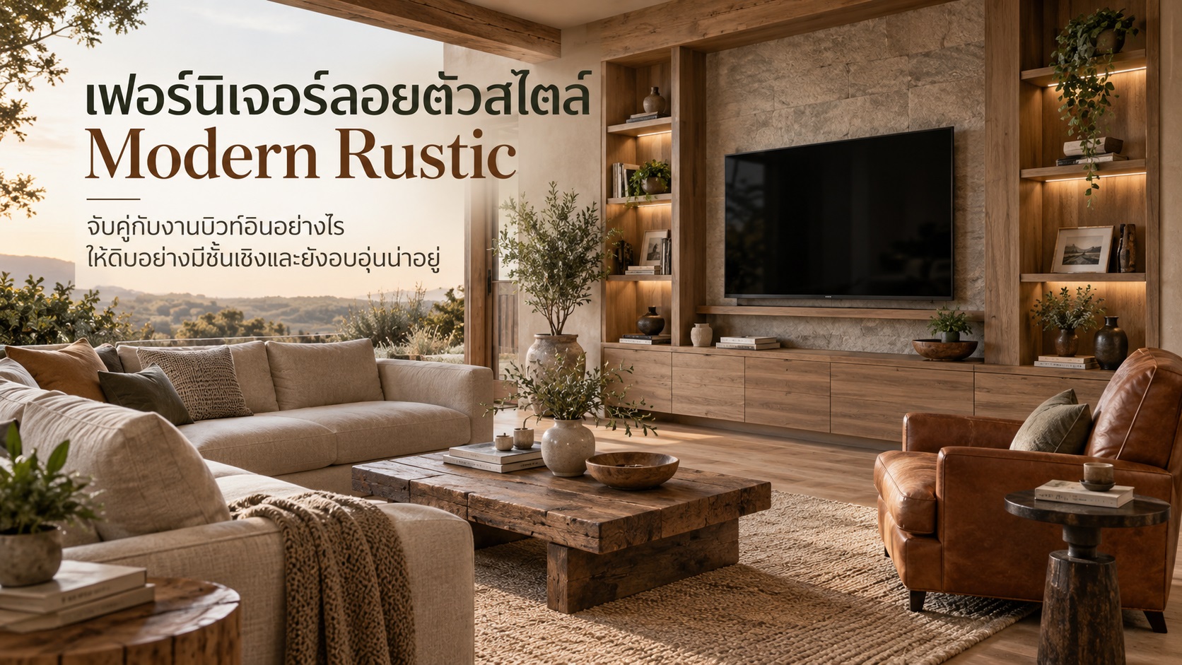 เฟอร์นิเจอร์ลอยตัวสไตล์ Modern Rustic จับคู่บิวท์อินอย่างไรให้ดิบแต่ยังอบอุ่น