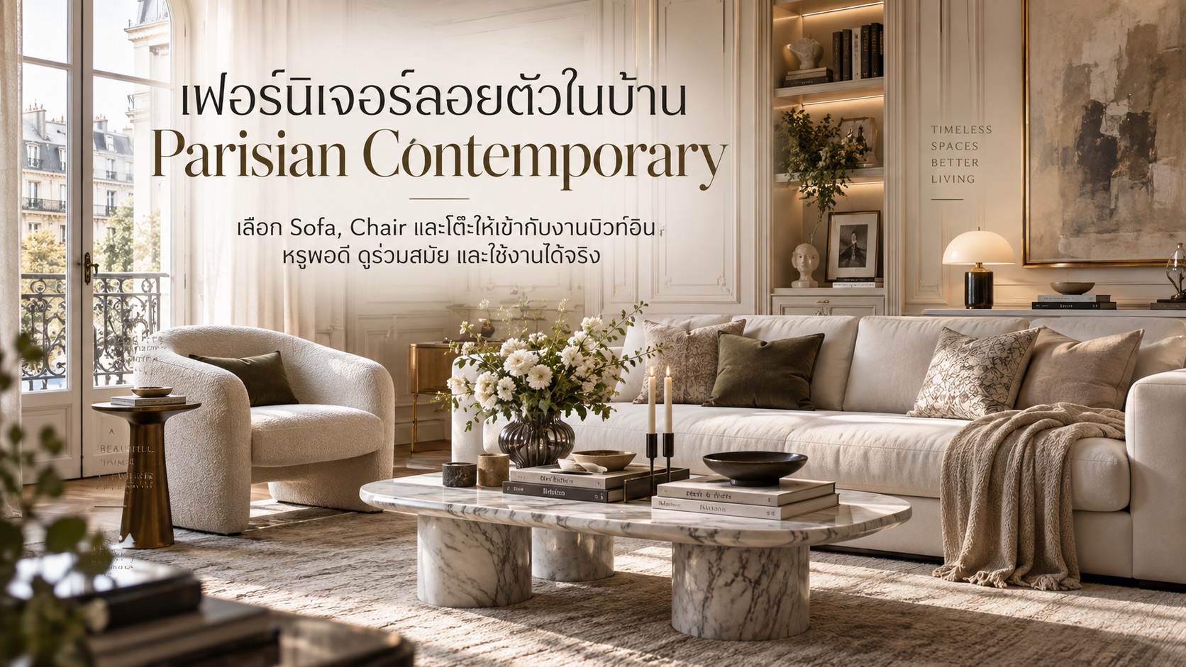 เฟอร์นิเจอร์ลอยตัวสไตล์ Parisian Contemporary จับคู่บิวท์อินอย่างไรให้หรูไม่แก่